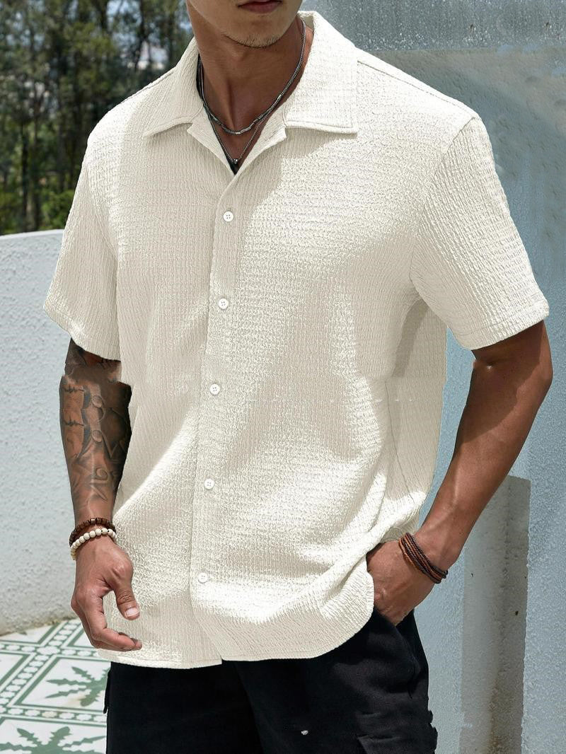 Solid Short-Sleeve Lapel Shirt - Riviera Casual Edition