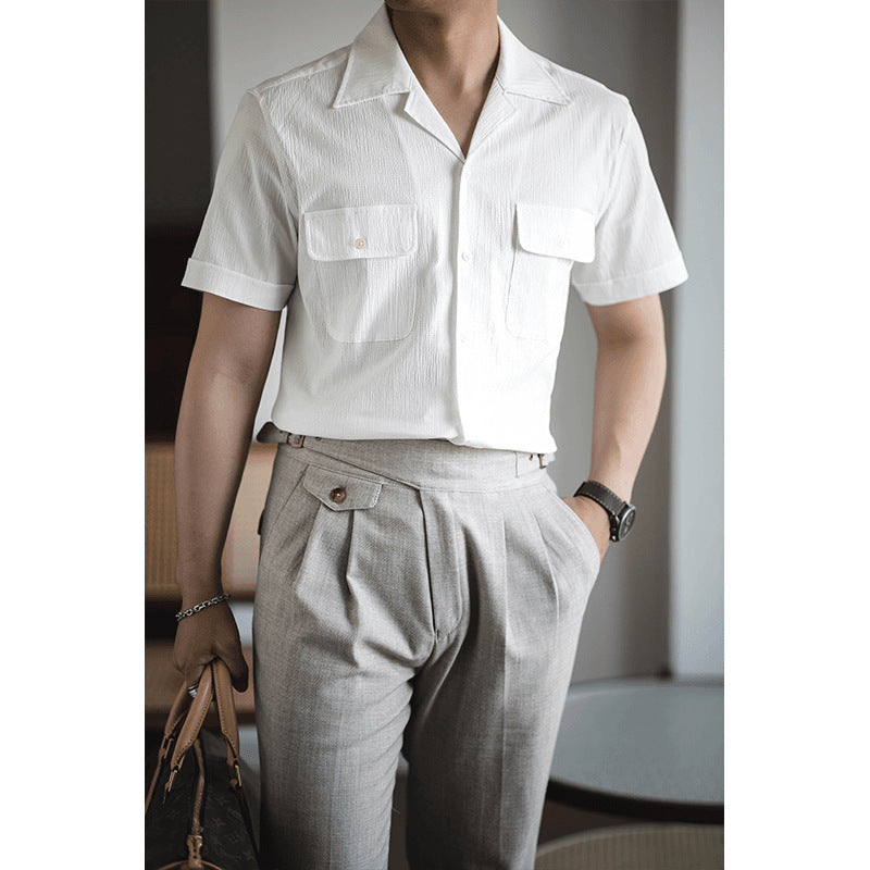 Retro Textured cotton Cuban Collar - British Edition