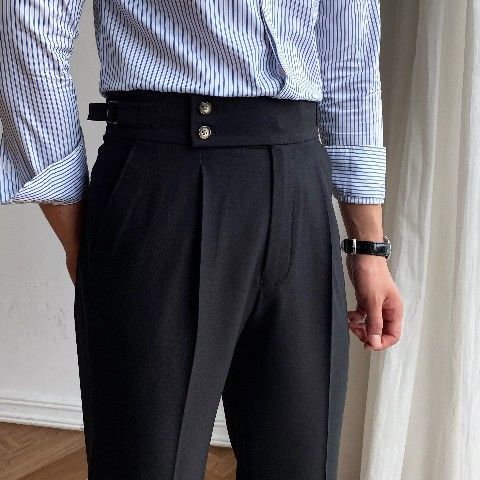 High-Waisted Straight Leg Casual Trousers