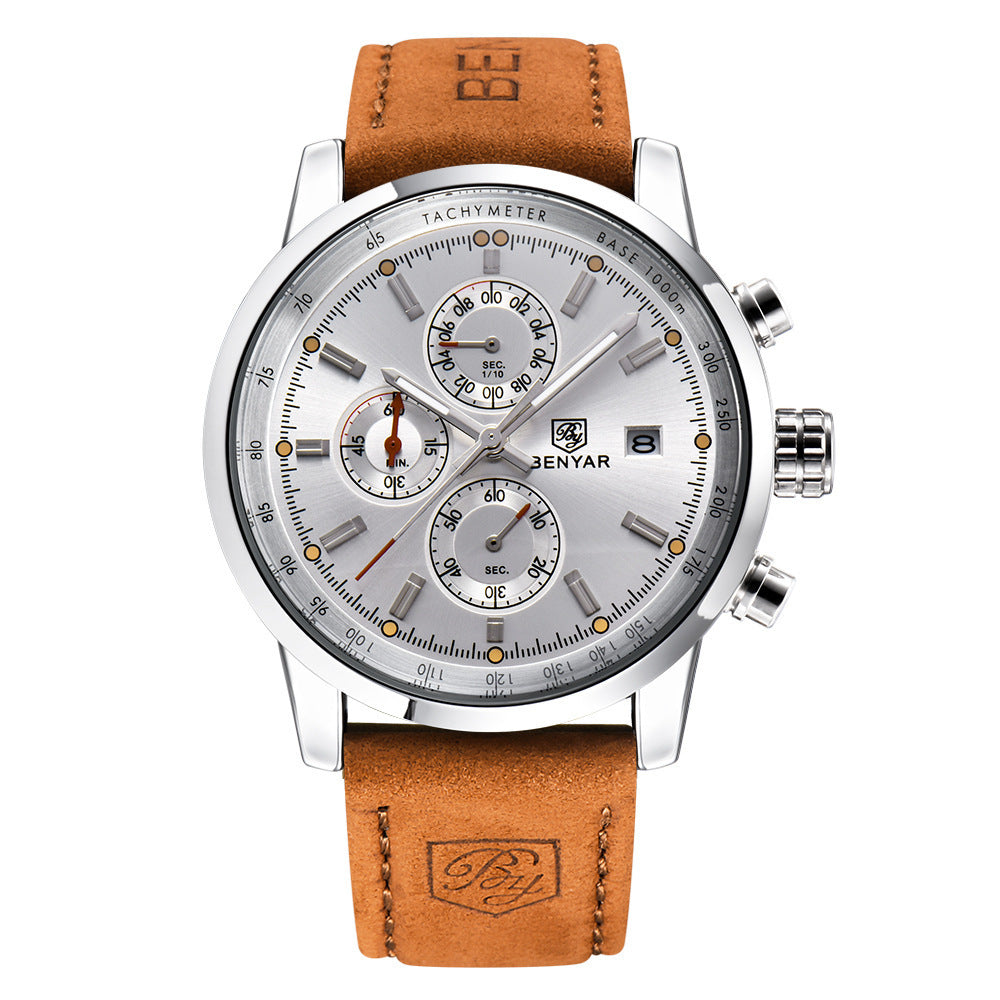 Classic Metallic Dial-Premium Leather Strap Watch