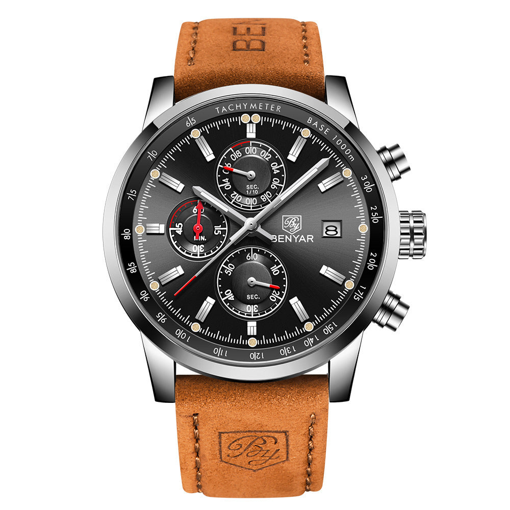 Classic Metallic Dial-Premium Leather Strap Watch