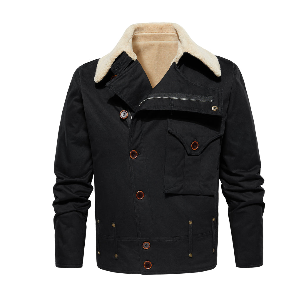Men's Work Jacket With Multiple Pockets, Collared, Thickened, Autumn & Winter Warm Outerwear