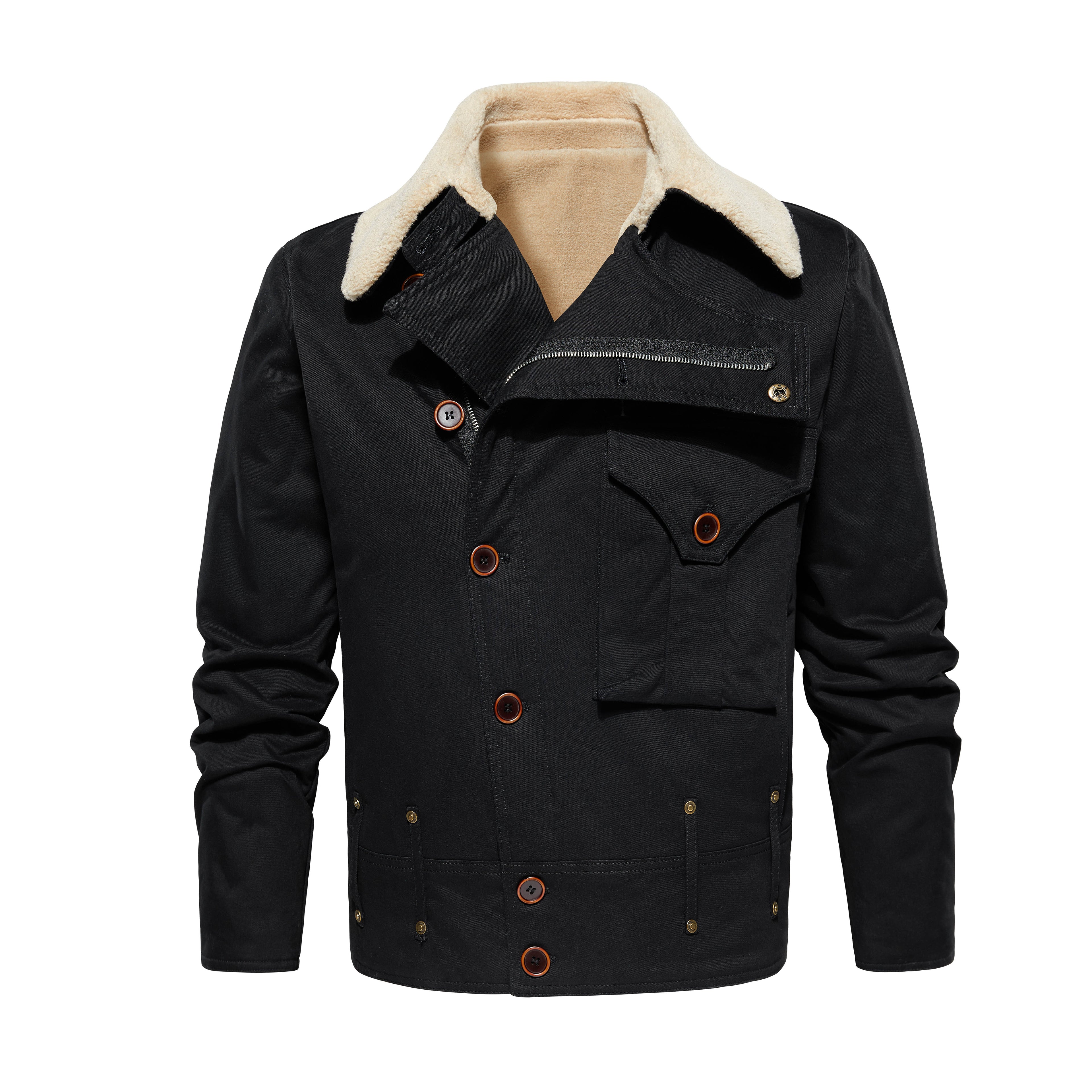 Men's Work Jacket With Multiple Pockets, Collared, Thickened, Autumn & Winter Warm Outerwear