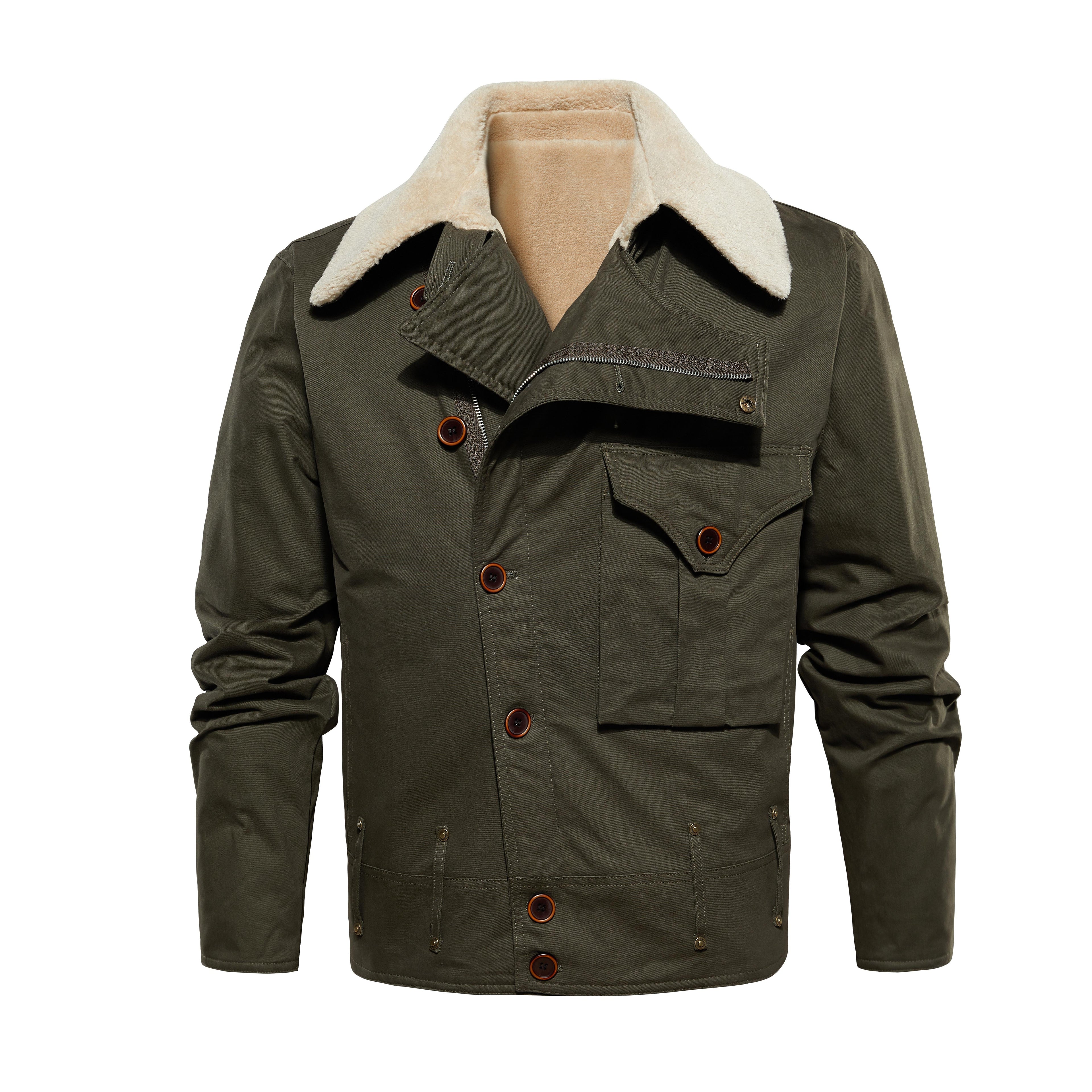 Men's Work Jacket With Multiple Pockets, Collared, Thickened, Autumn & Winter Warm Outerwear