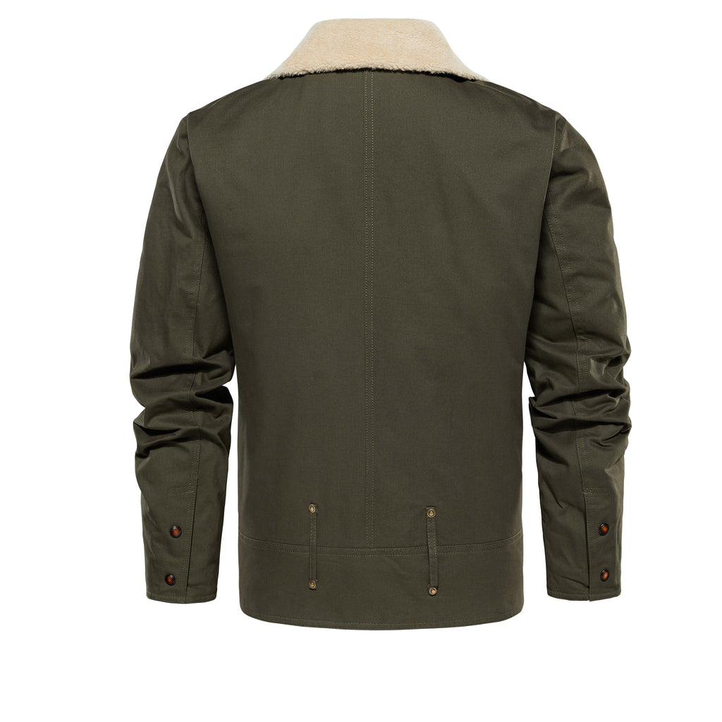 Men's Work Jacket With Multiple Pockets, Collared, Thickened, Autumn & Winter Warm Outerwear