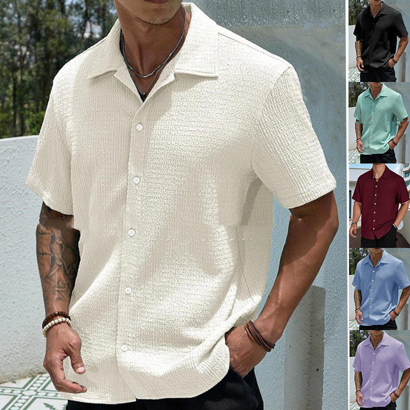 Solid Short-Sleeve Lapel Shirt - Riviera Casual Edition