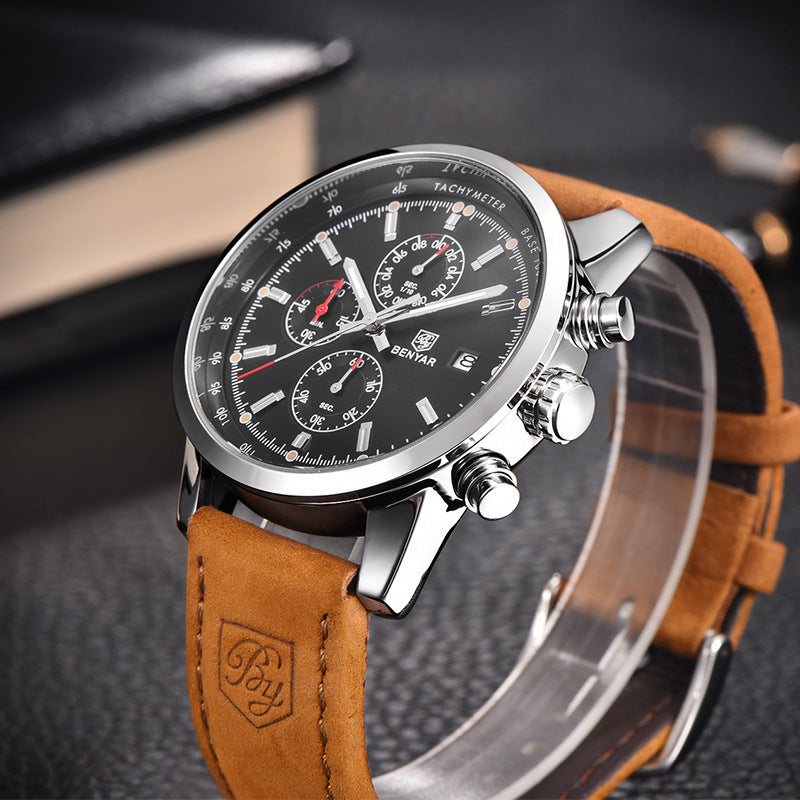 Classic Metallic Dial-Premium Leather Strap Watch