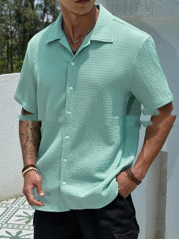 Solid Short-Sleeve Lapel Shirt - Riviera Casual Edition