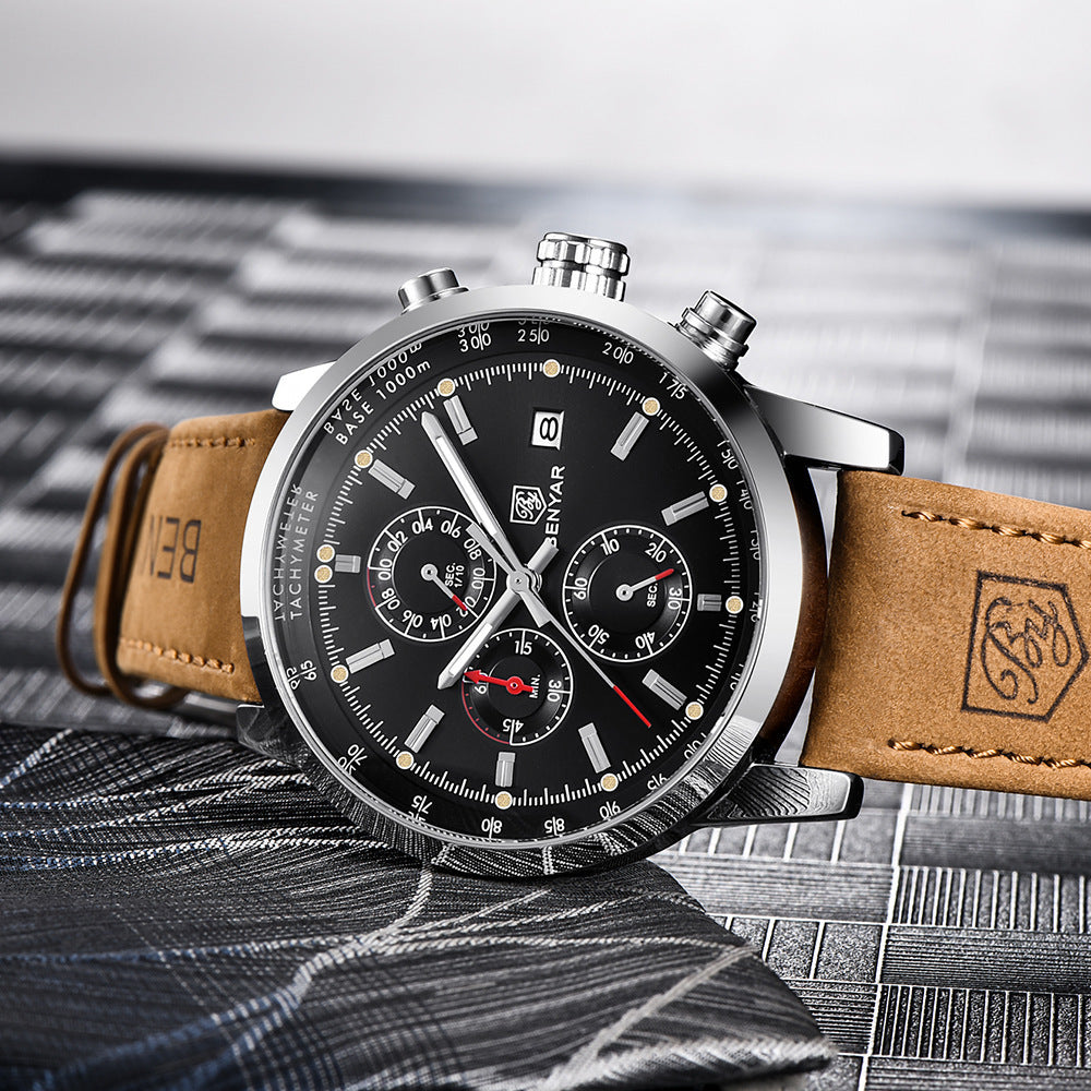 Classic Metallic Dial-Premium Leather Strap Watch