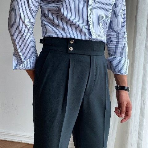 High-Waisted Straight Leg Casual Trousers