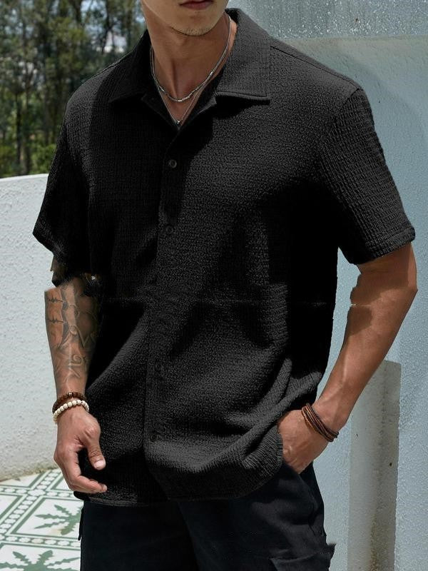Solid Short-Sleeve Lapel Shirt - Riviera Casual Edition