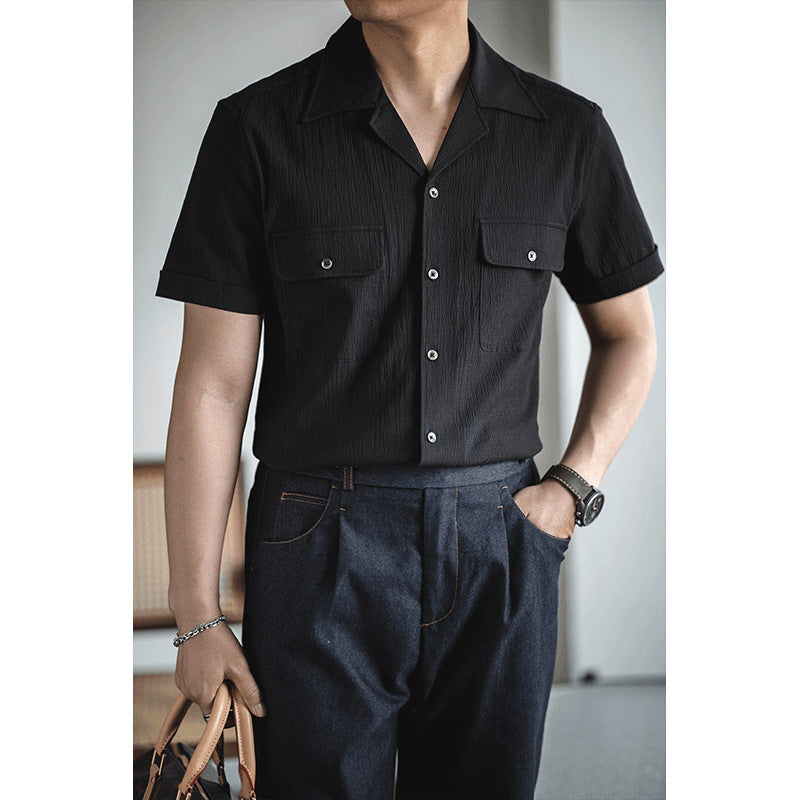 Retro Textured cotton Cuban Collar - British Edition