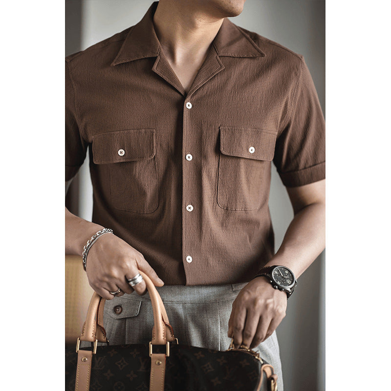 Retro Textured cotton Cuban Collar - British Edition