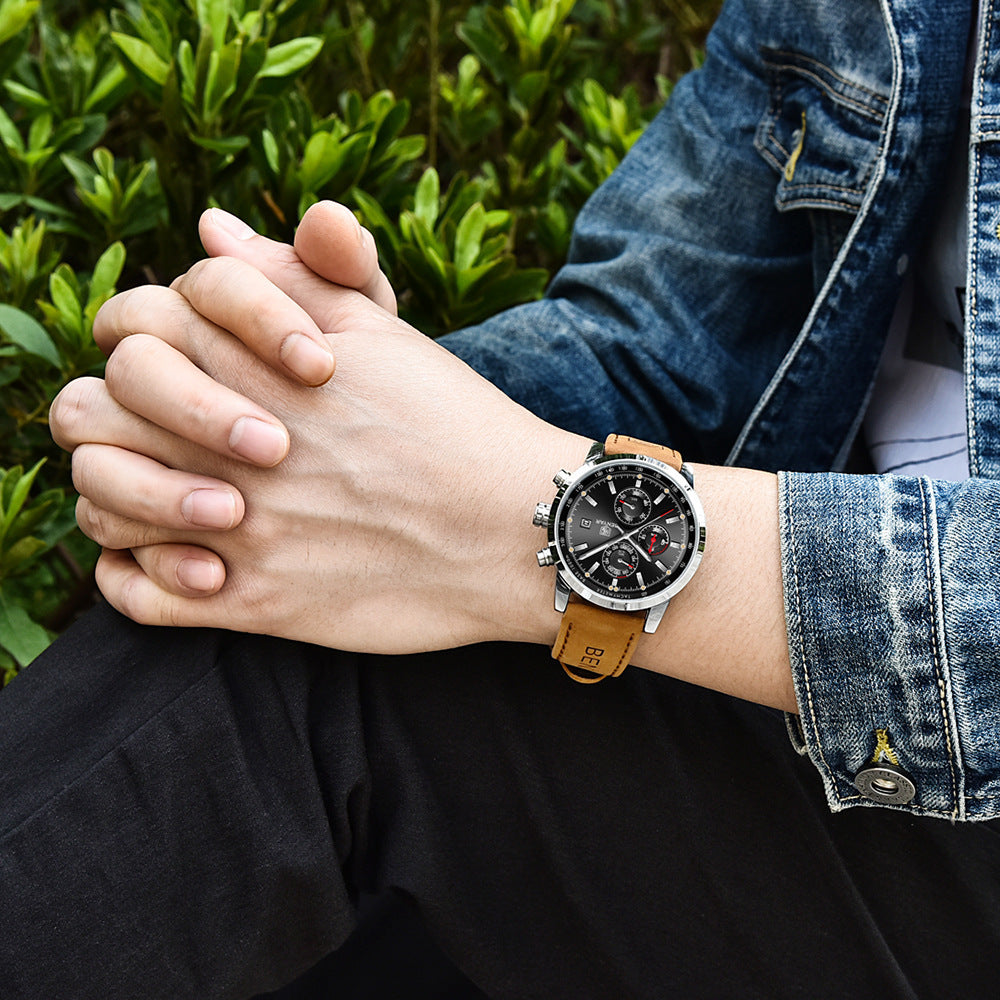 Classic Metallic Dial-Premium Leather Strap Watch